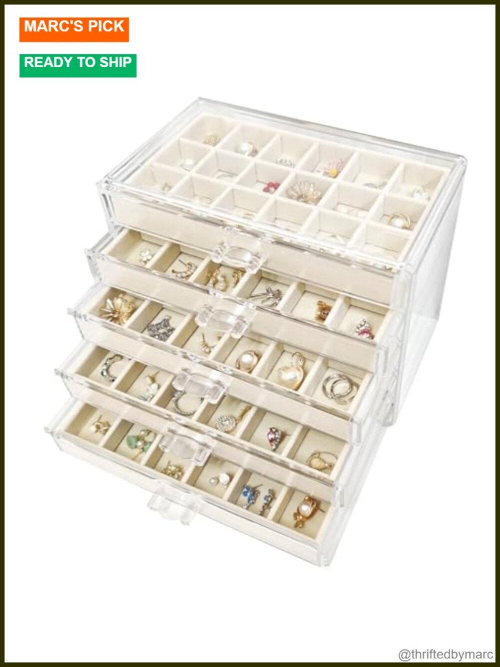 Acrylic Earring Holder Organizer 5 Drawers 90 Grids Jewelry Box